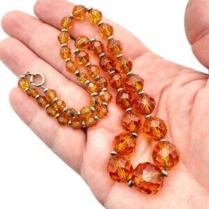 Simmons Womens Necklace 12K Gold Filled Amber Colored Crystal Antique Vintage